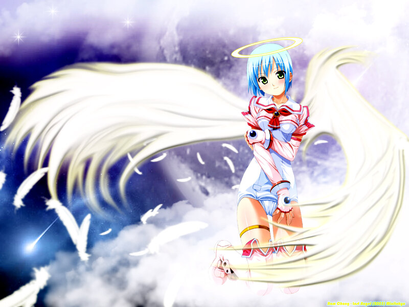 Blue-haired Angel Girl — White, Serene, Night