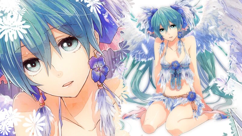 Blue-haired angel girl with wings