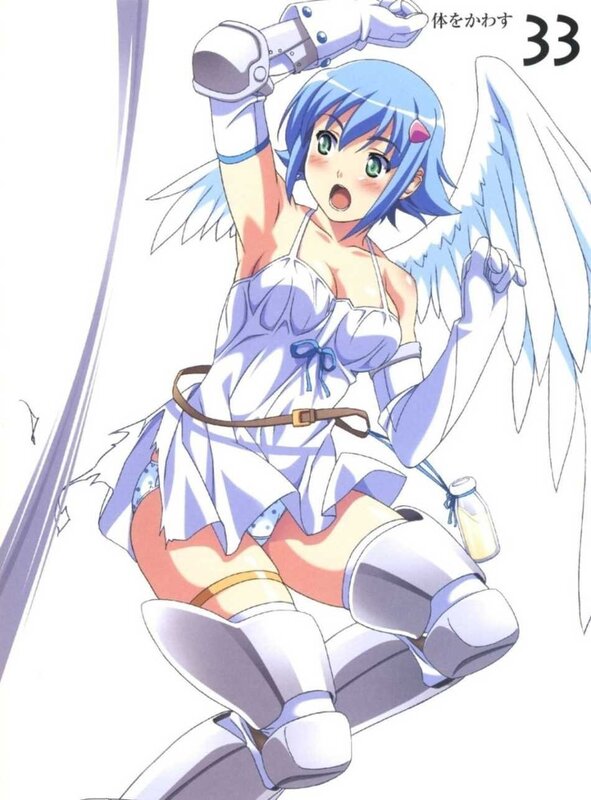Blue-haired angel girl with wings