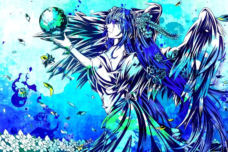 Blue-haired Angel Holding Globe