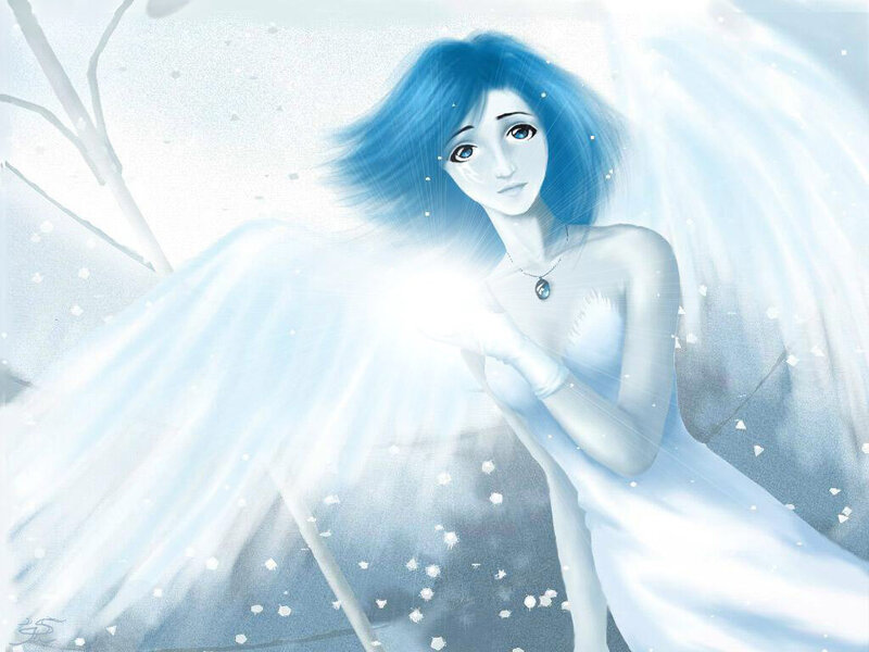 blue-haired angel in snow