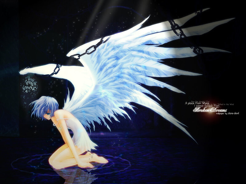 Blue-haired Angel Kneeling