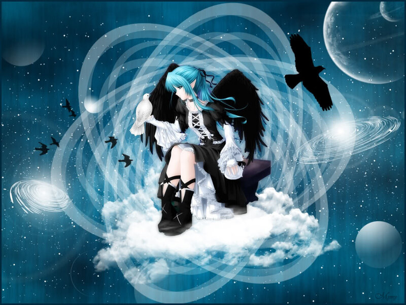 Blue-haired Angel on Cloud