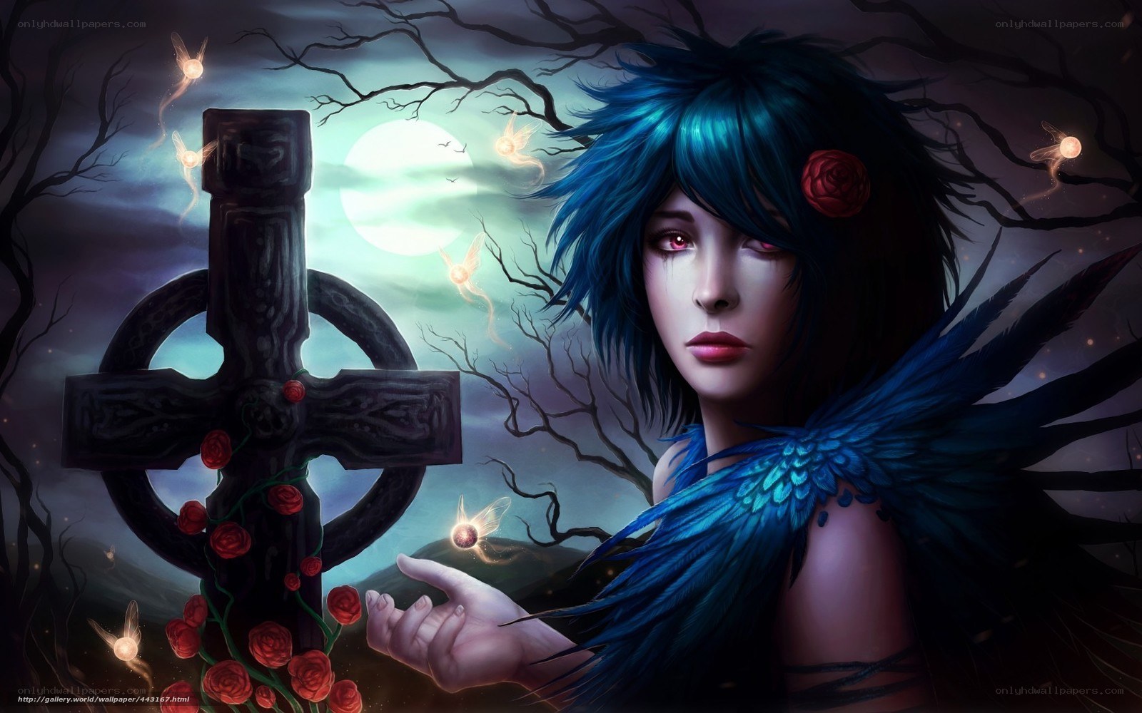 Blue-haired angel with cross