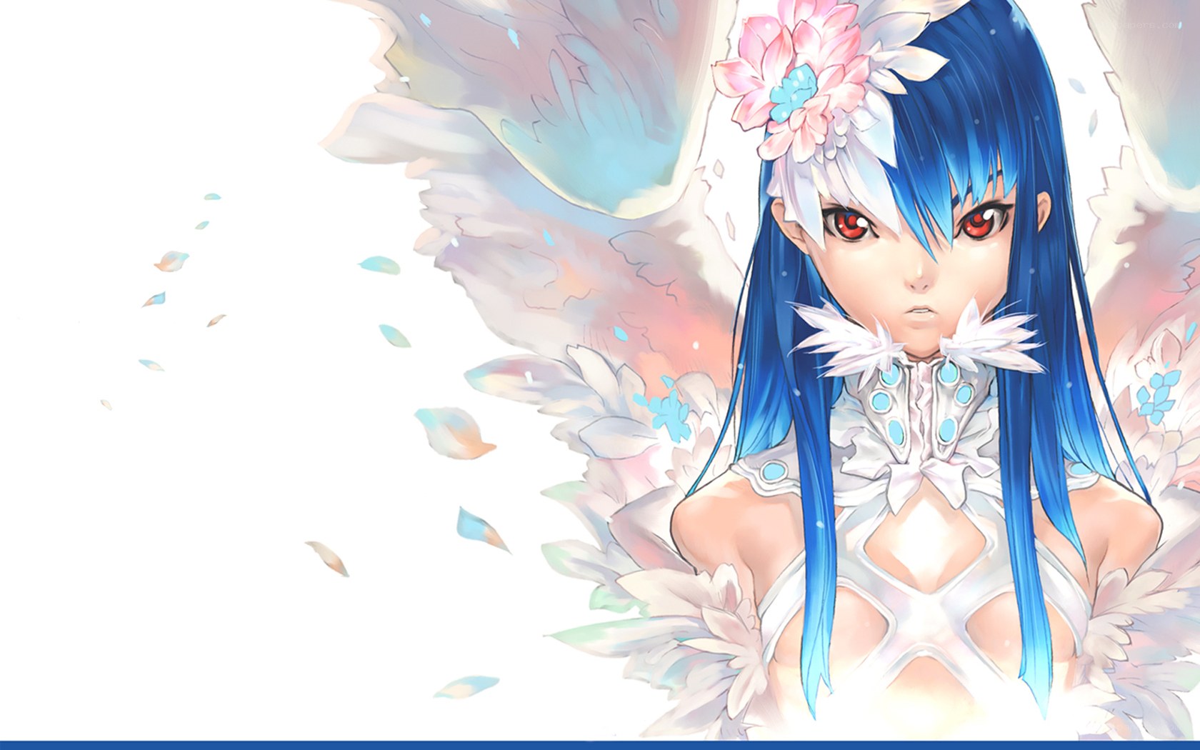blue-haired angel with flowers
