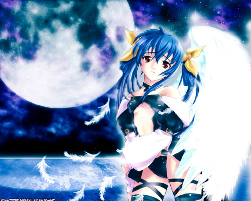 blue-haired angel with moon