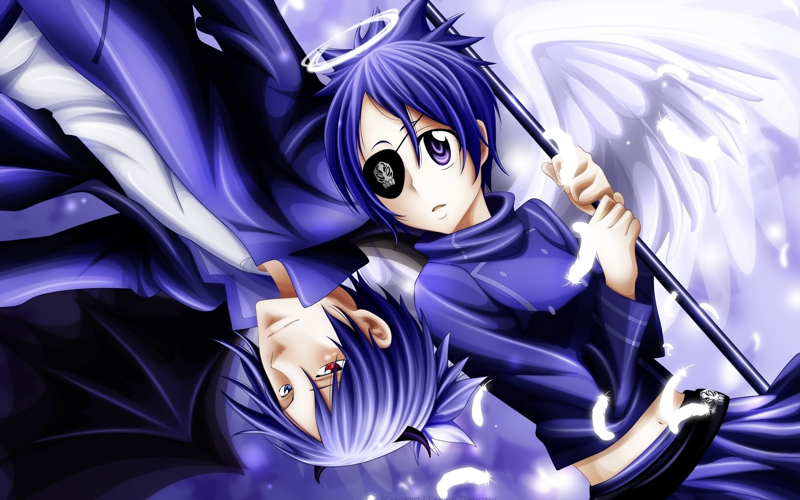 Blue-haired angel with staff