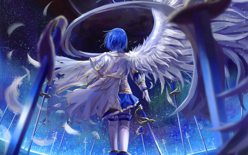 Blue-haired Angel with Swords