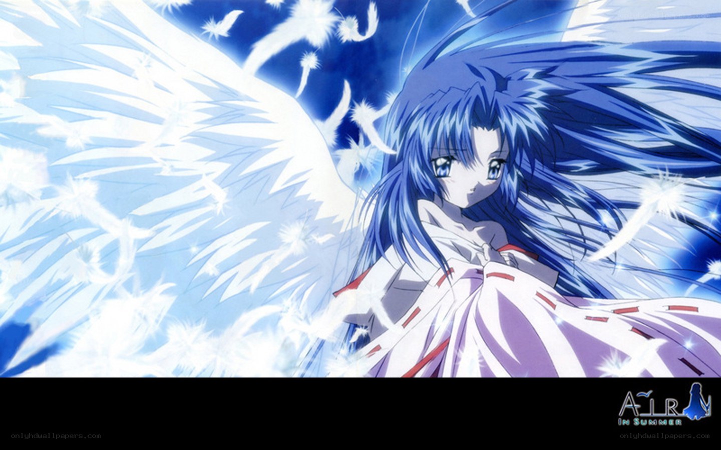 blue-haired angel with white wings