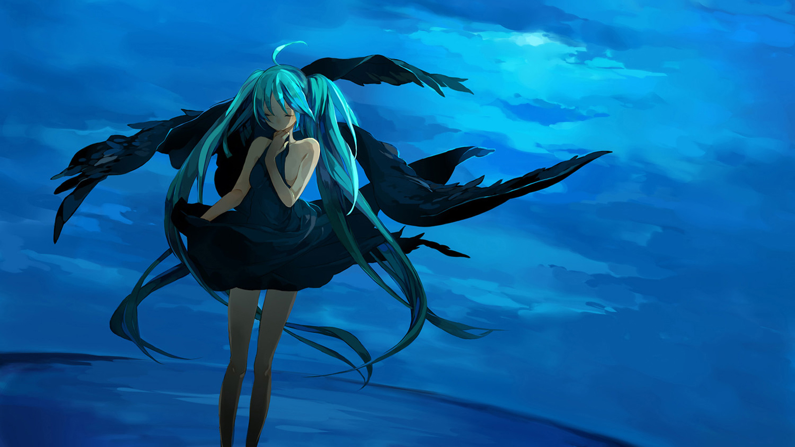 Blue-haired angel with wings