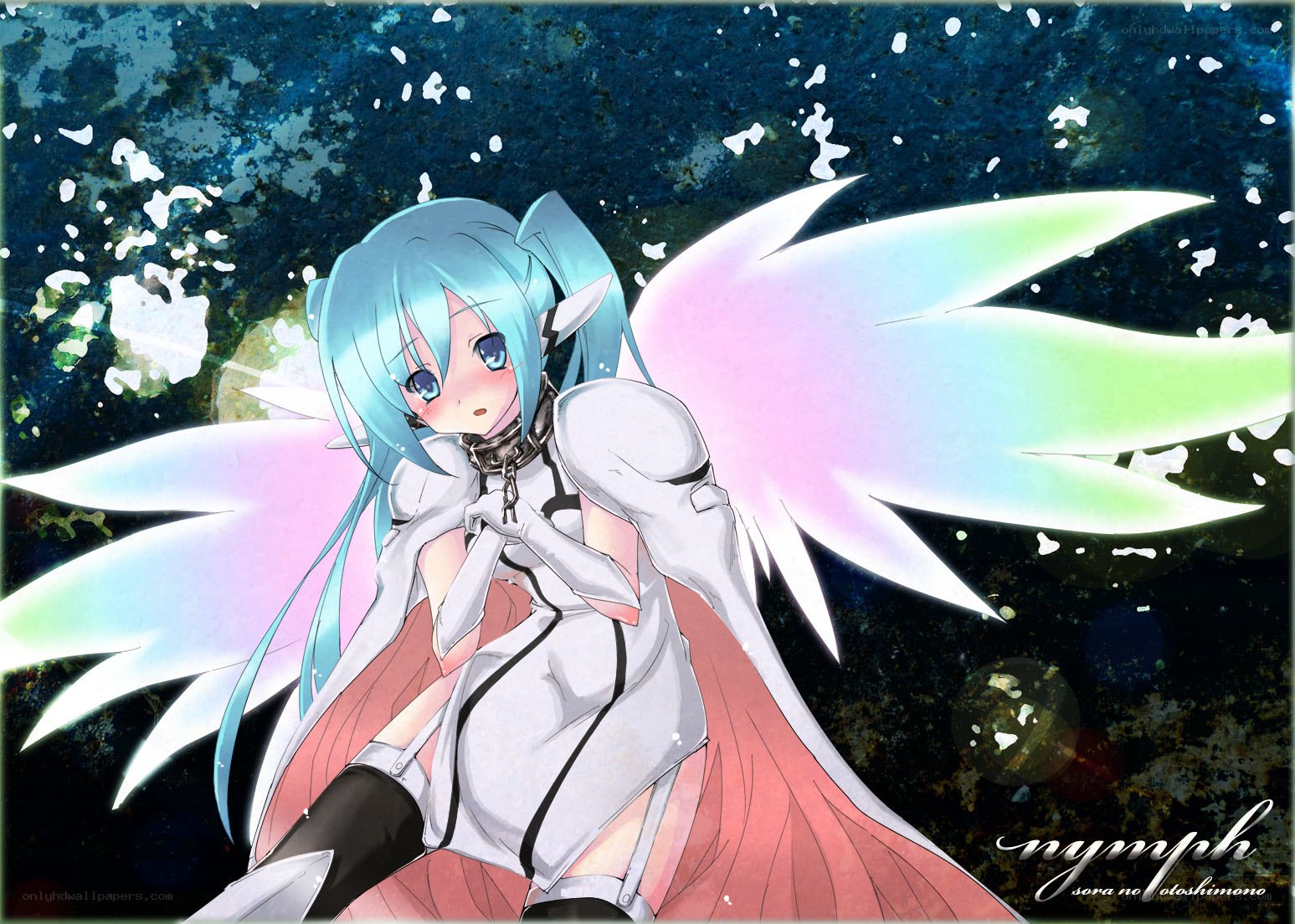blue-haired angel with wings