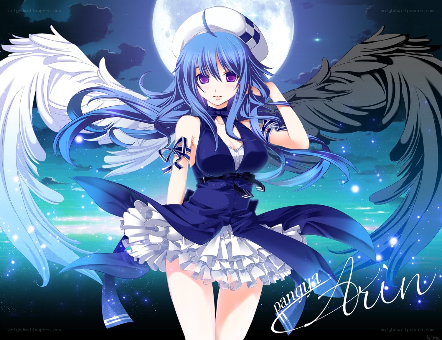 Blue-haired angel with wings