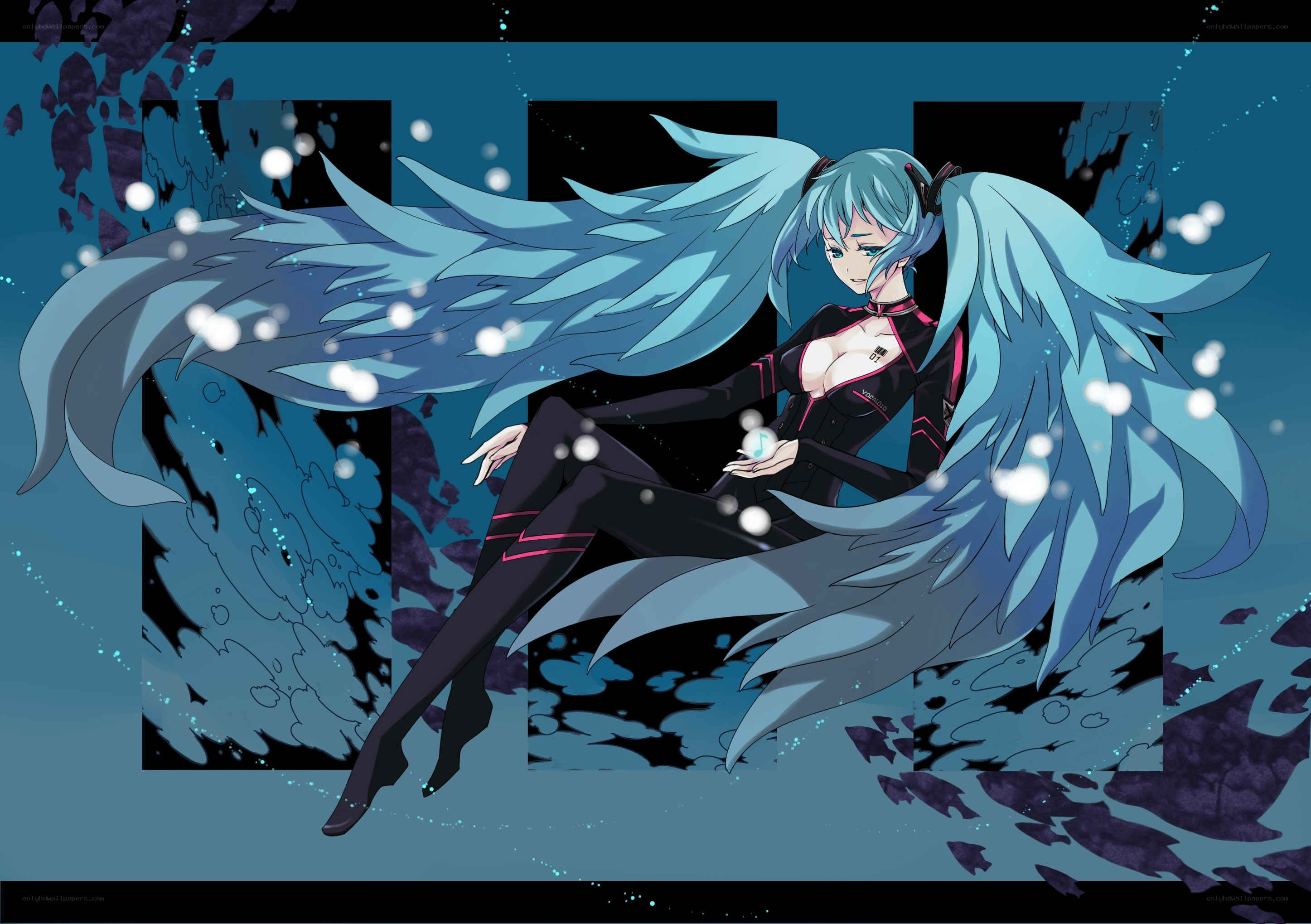 blue-haired angel with wings
