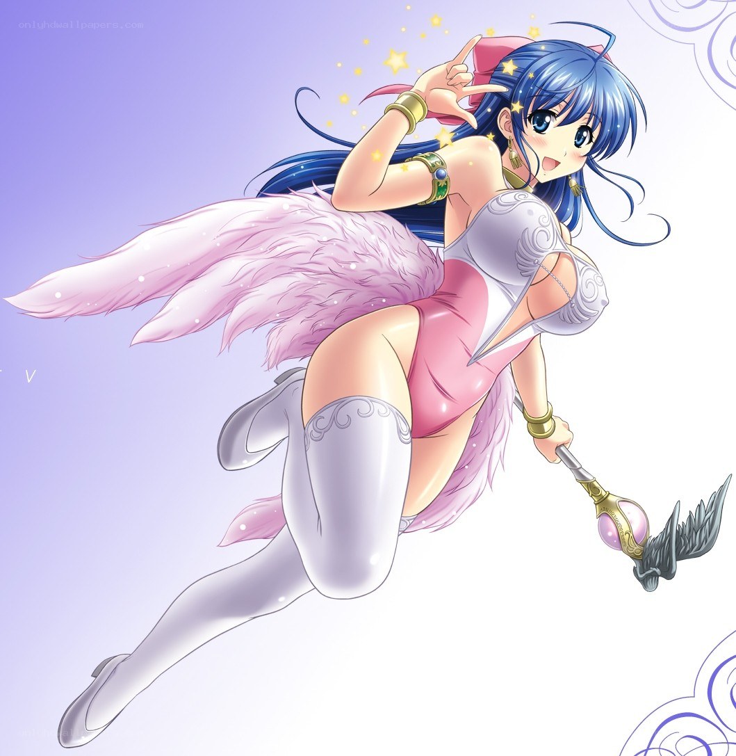blue-haired angel with wings