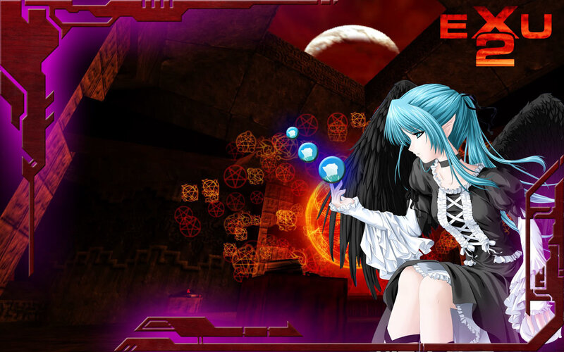 Blue-haired Angel with Wings — Black