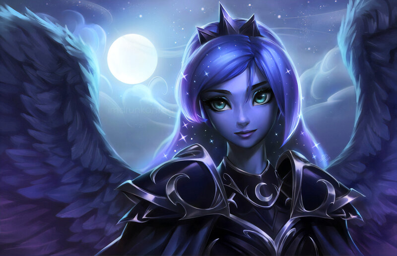 Blue-haired Angel with Wings — Purple, Serene