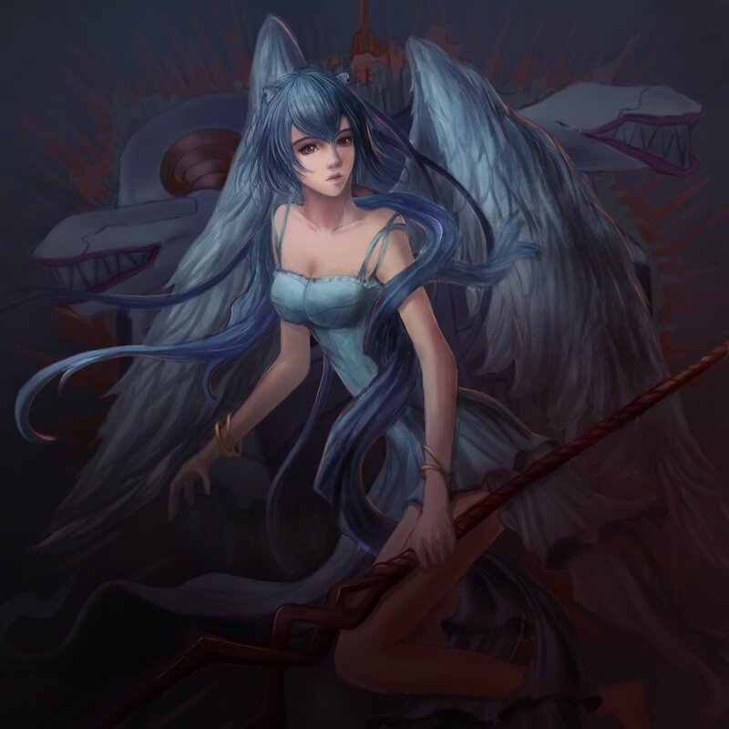 Blue-haired Angel Woman — Blue, Dramatic, Night