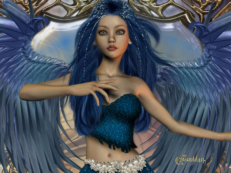 Blue-haired Angel Woman