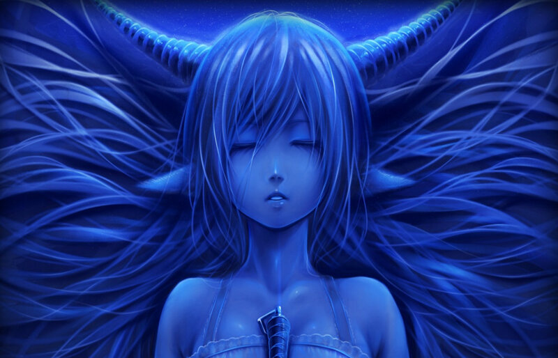 Blue-haired Angelic Figure — Blue, Serene