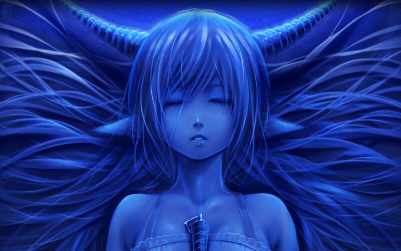 Blue-haired Angelic Figure — Blue