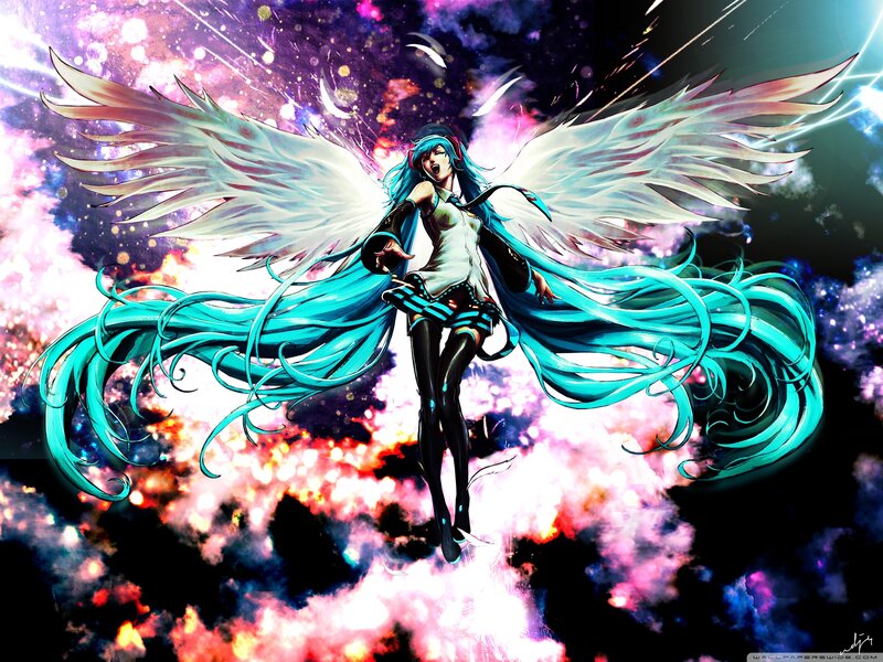 Blue-haired Angelic Figure — Cyan, Dramatic, Digital Art