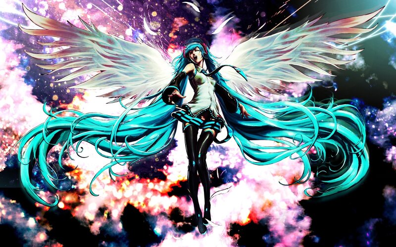Blue-haired Angelic Figure — Cyan, Dramatic, Digital Art, Wings