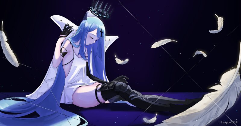 Blue-haired Angelic Figure — Purple