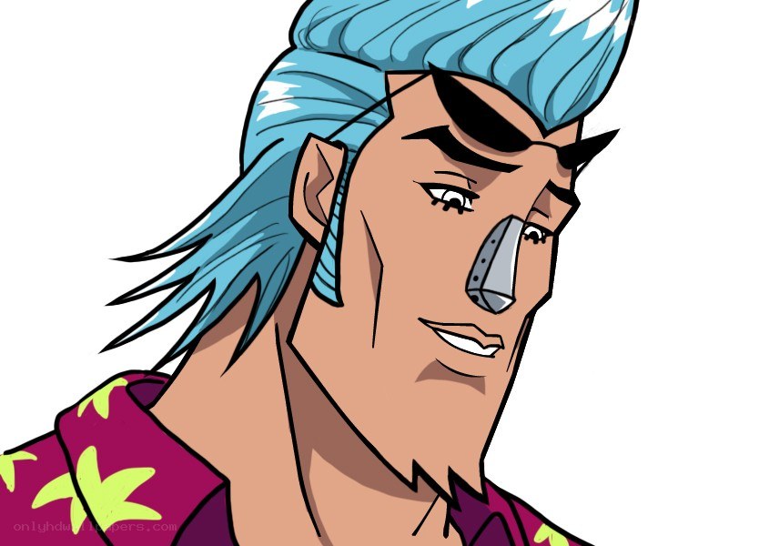 blue-haired animated character