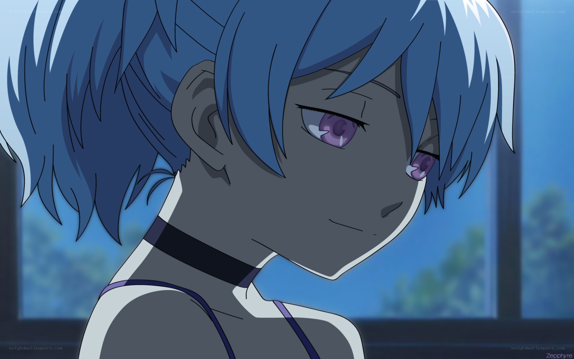 blue-haired anime character