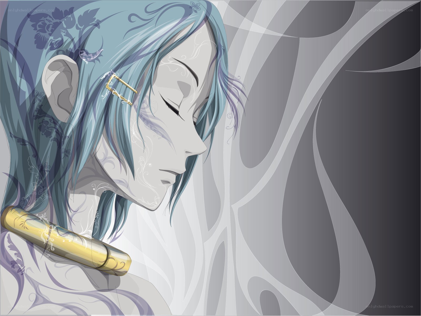 blue-haired anime character