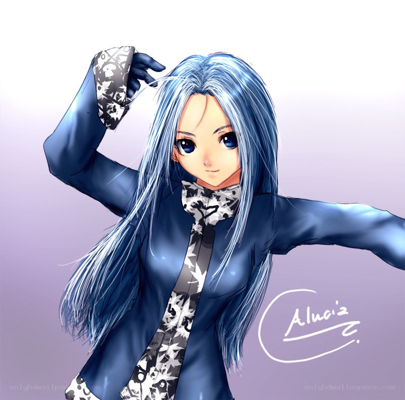 blue-haired anime character