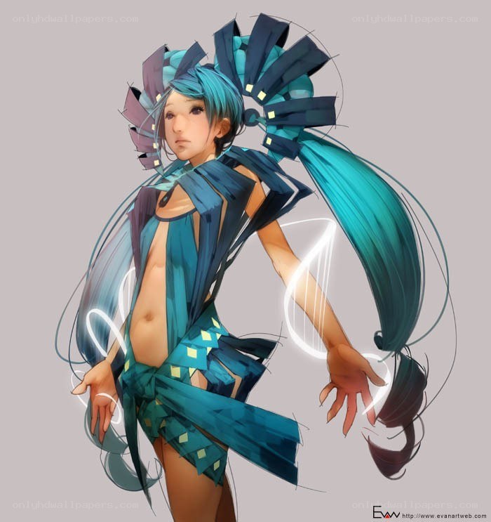 blue-haired anime character