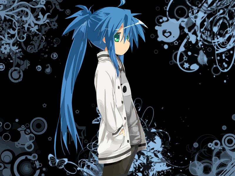 Blue-haired Anime Character — Black, Dark, Long Hair, Coat