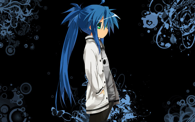 Blue-haired Anime Character — Black, Dark, Night, Long Hair