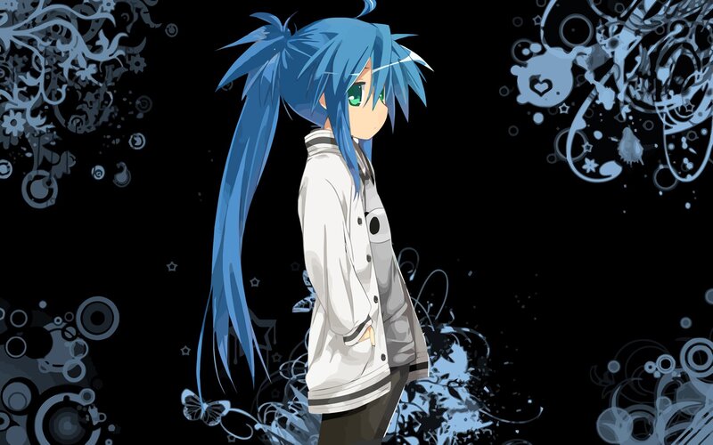 Blue-haired Anime Character — Black, Dramatic, Long Hair, Coat