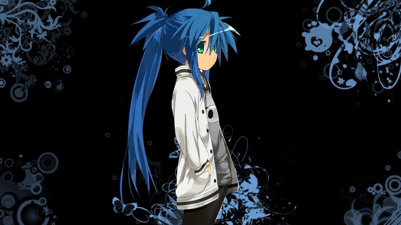 Blue-haired Anime Character — Black, Dramatic, Long Hair, White Jacket
