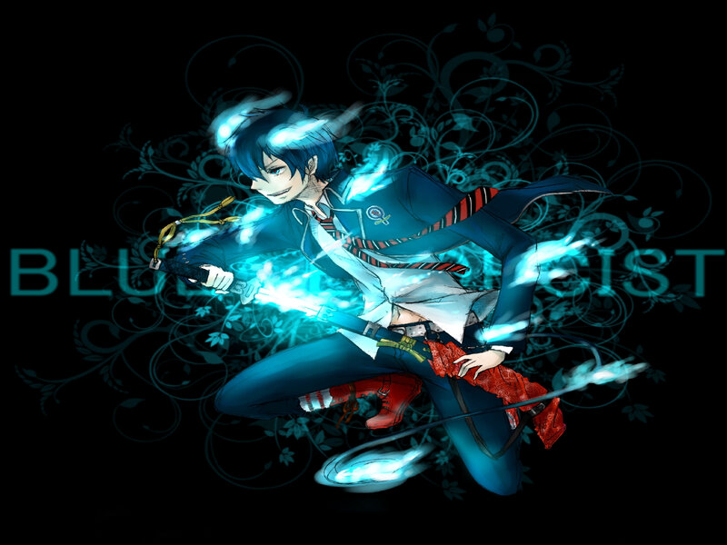 Blue-haired Anime Character — Black, Dramatic, Sword
