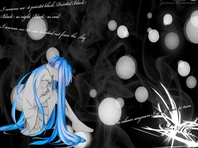 Blue-haired Anime Character — Black