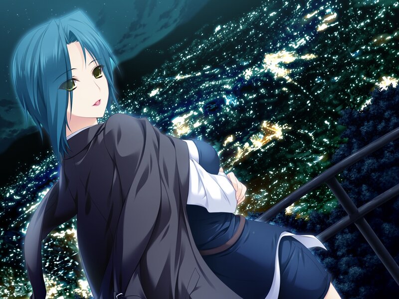 Blue-haired Anime Character — Blue, Calm, Night, City Lights