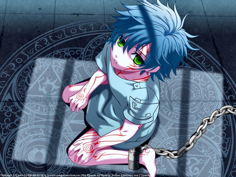 Blue-haired Anime Character — Blue, Dramatic, Chains, Magic Circle