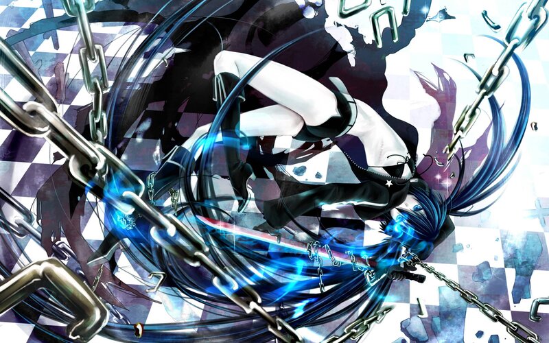 Blue-haired Anime Character — Blue, Dramatic, Chains