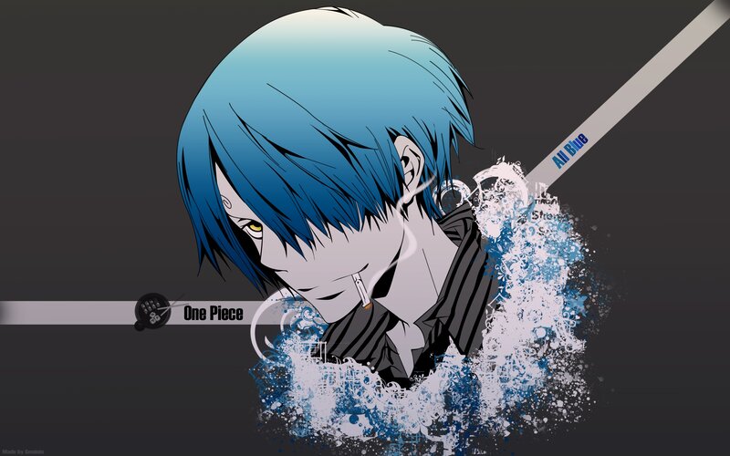 Blue-haired Anime Character — Blue, Dramatic, Cigarette, Splashes
