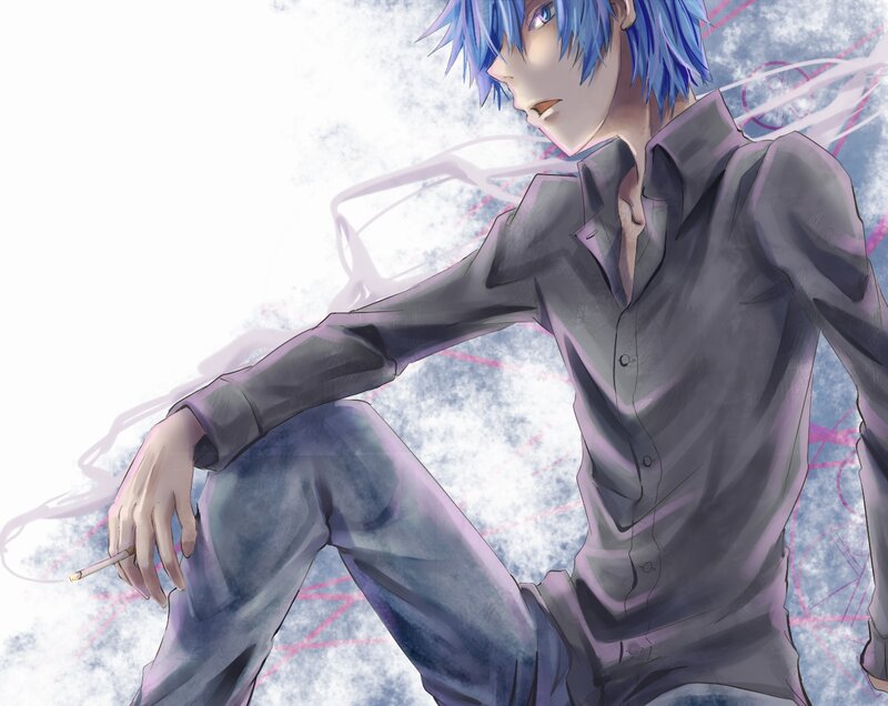Blue-haired Anime Character — Blue, Dramatic, Cigarette