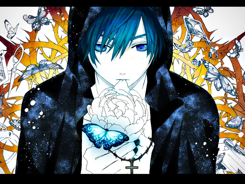 Blue-haired Anime Character — Blue, Dramatic, Digital Art, Butterfly
