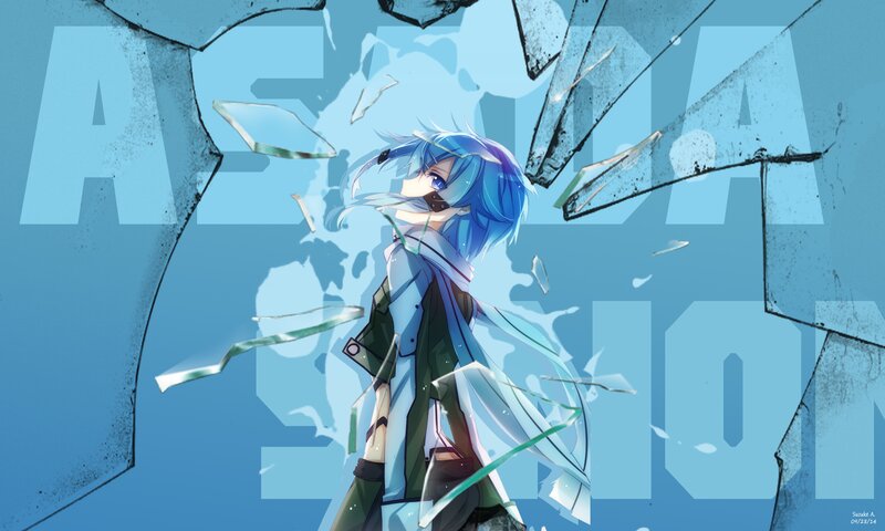 Blue-haired Anime Character — Blue, Dramatic, Digital Art, Shattered Glass