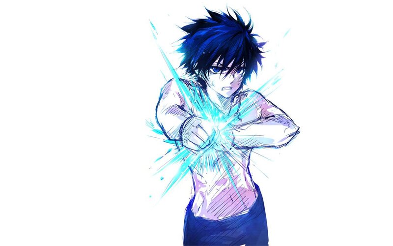 Blue-haired Anime Character — Blue, Dramatic, Energy Blast