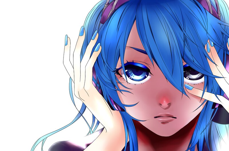Blue-haired Anime Character — Blue, Dramatic, Hands