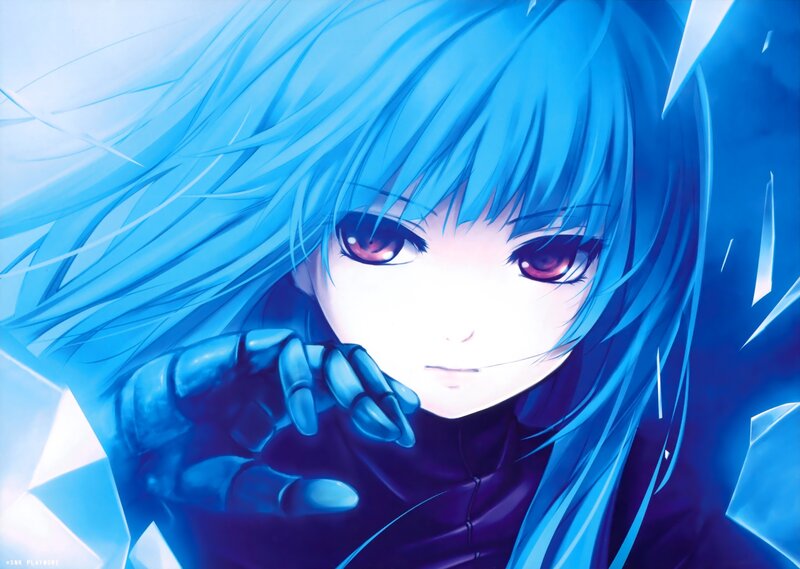 Blue-haired Anime Character — Blue, Dramatic, Long Hair, Red Eyes