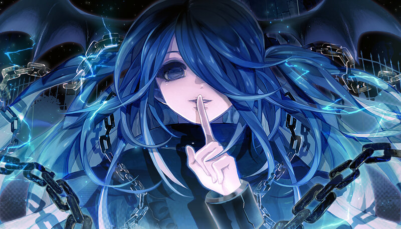 Blue-haired Anime Character — Blue, Dramatic, Night, Chains, Lightning