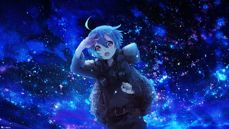Blue-haired Anime Character — Blue, Dramatic, Night, Digital Art, Galaxy